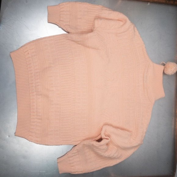 Vintage Atmosphere Ski Sweater 3/4 Zipper V Neck Blush Peach Cable Knit Size M - Picture 5 of 5
